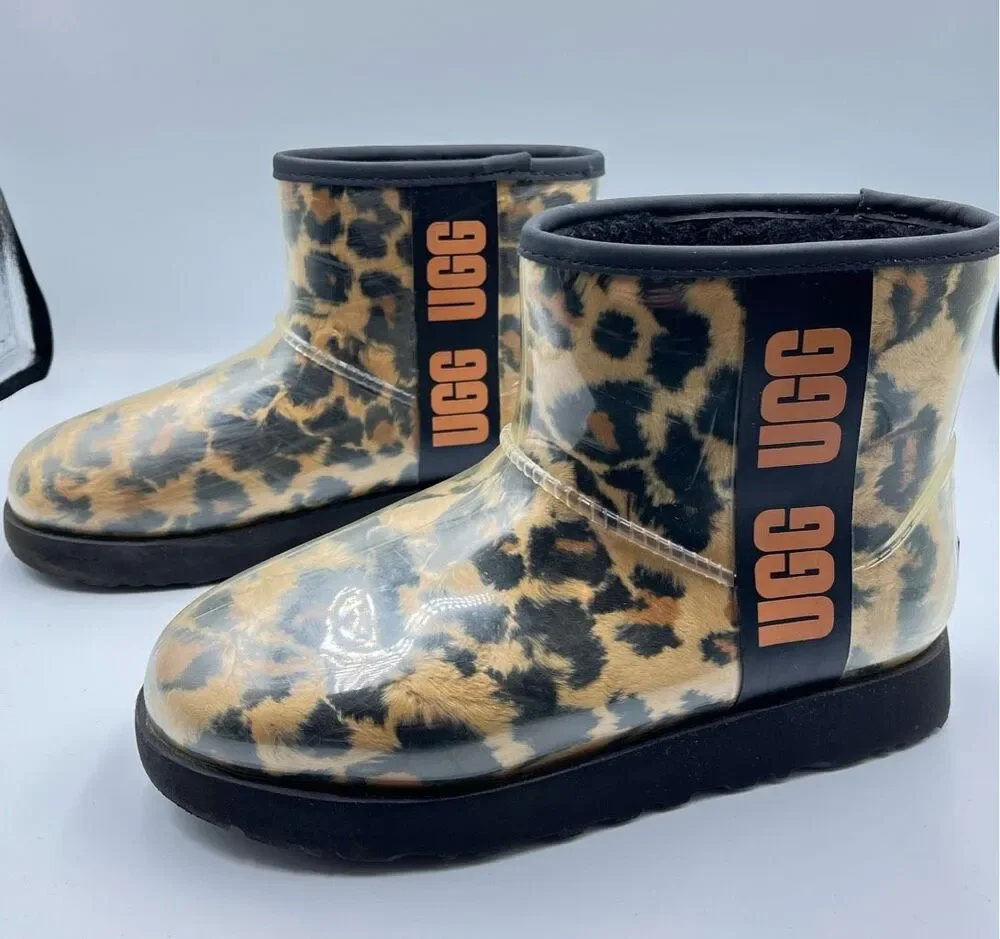 UGG Classic Clear Mini Leopard Animal Print Waterproof Boots Women Size US 6